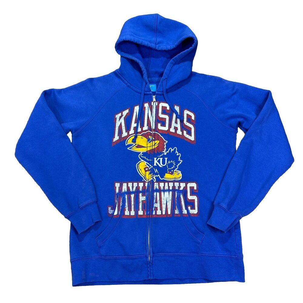 Champion Kansas Jayhawks Hoodie Full Zip Up Blue Graphic Womens Size Large